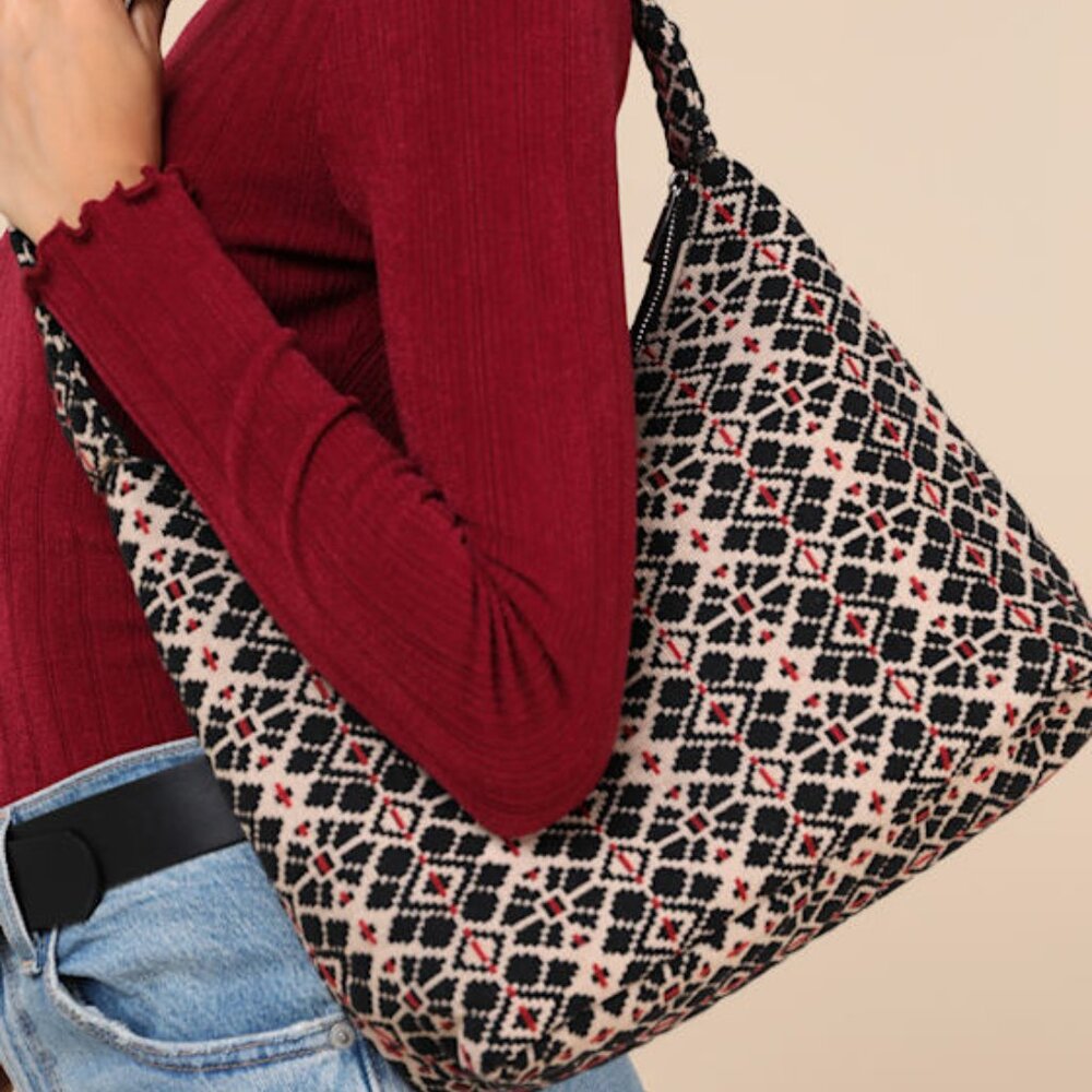 Santa Fe Sweetie Ivory And Black Geometric Woven Shoulder Bag/NWT